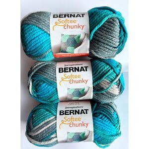 Bernat Softee Chunky Ombre Yarn Deep Waters (Lot of 3) 74 yds/each